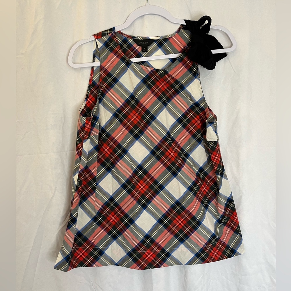 J. Crew Tartan Plaid Ribbon Shoulder Blouse